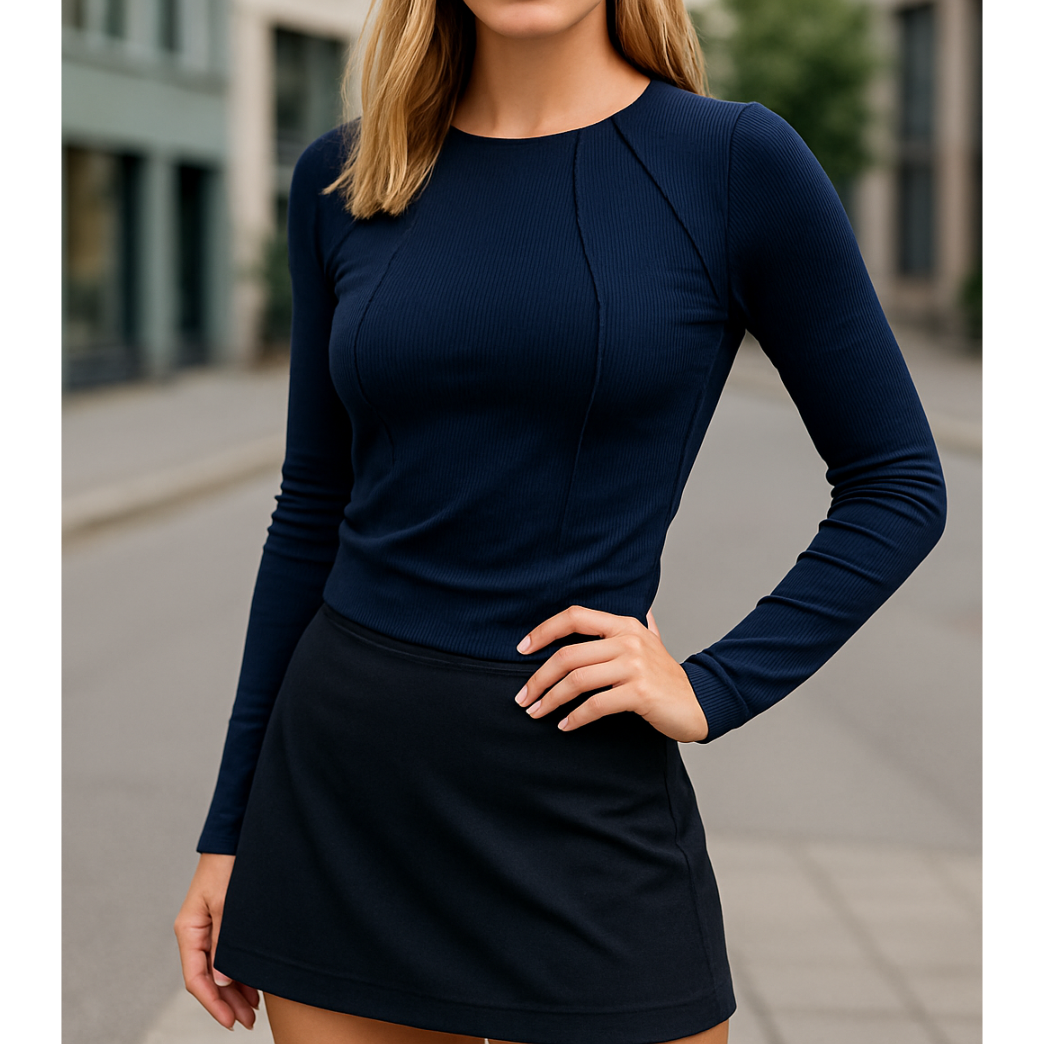 Lystina | Elegant Ribbed Long Sleeve Top