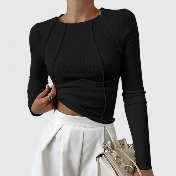 Lystina | Elegant Ribbestrikket Langermet Topp