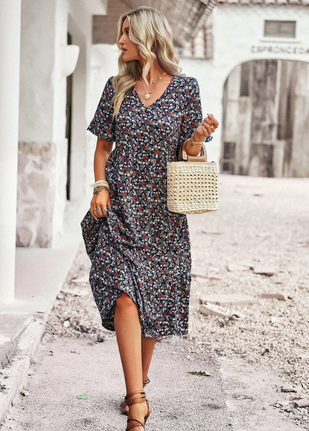 Aasalill | Boho Blomsterprint Midikjole